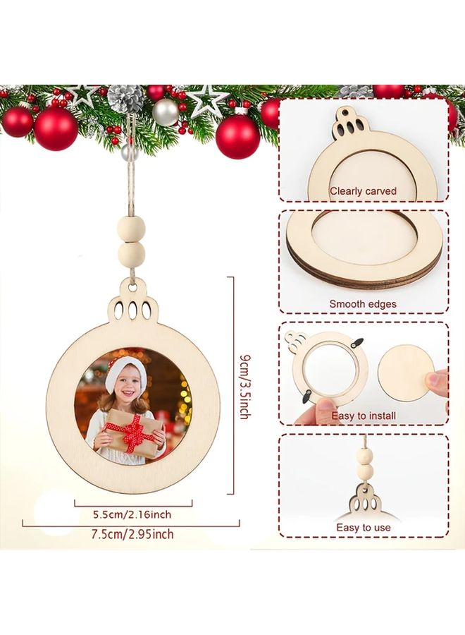 10pcs DIY Paintable Wood Christmas Photo Ornaments Blank Round Picture Frames - Image 2